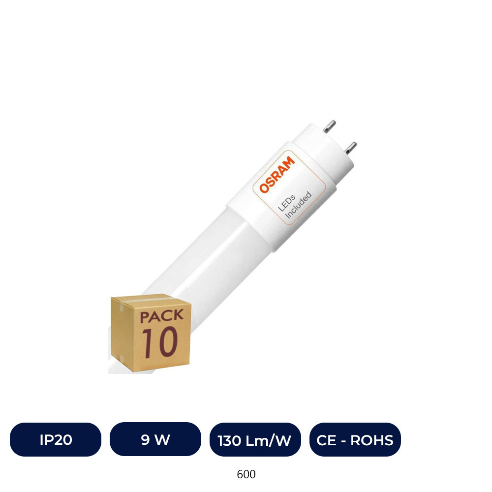 Tube LED 8W Verre 60cm 300° - LUMINOSITÉ ÉLEVÉE - OSRAM CHIP pack de 10