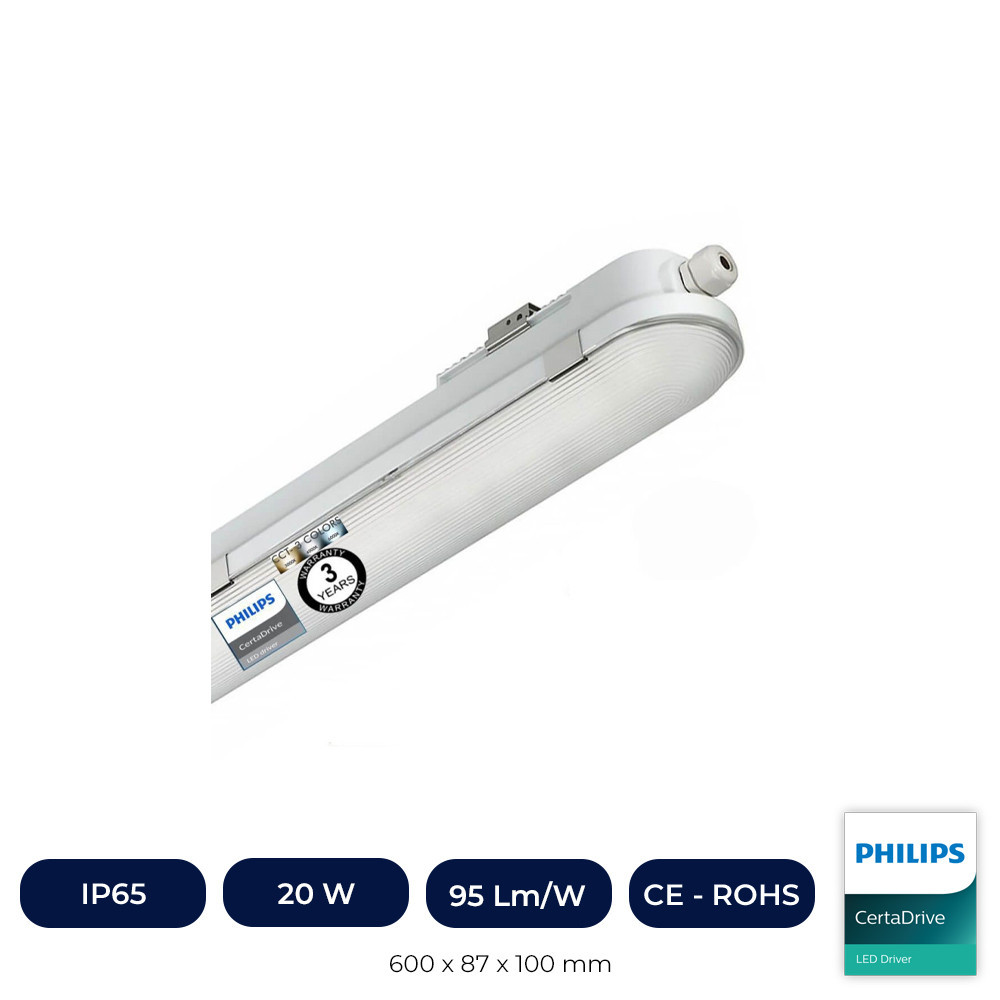 Réglette Étanche LED Intégrée 20W Driver Philips COREPLUS - CCT - 60cm