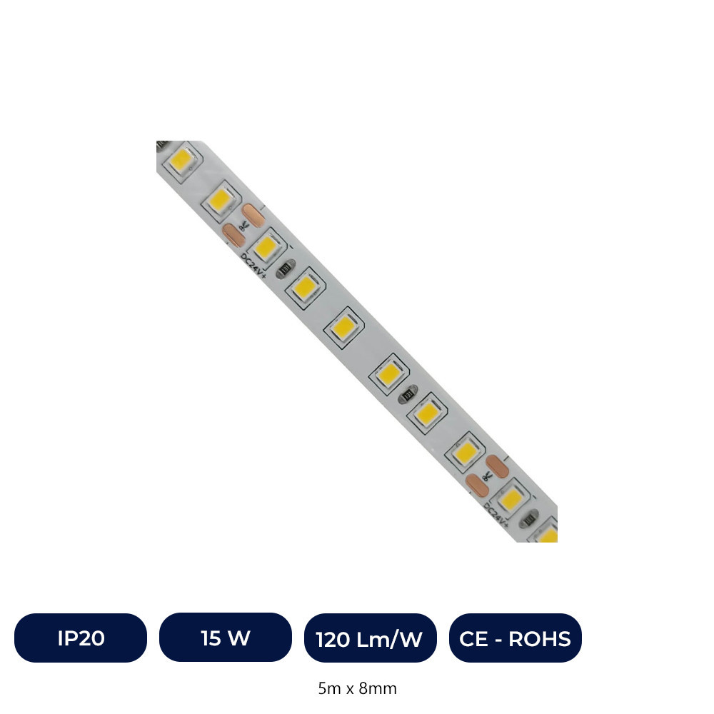 Ruban LED 24V | 120xLED/M | 5m | CMS2835 | 1680Lm | 12W/M | IP20