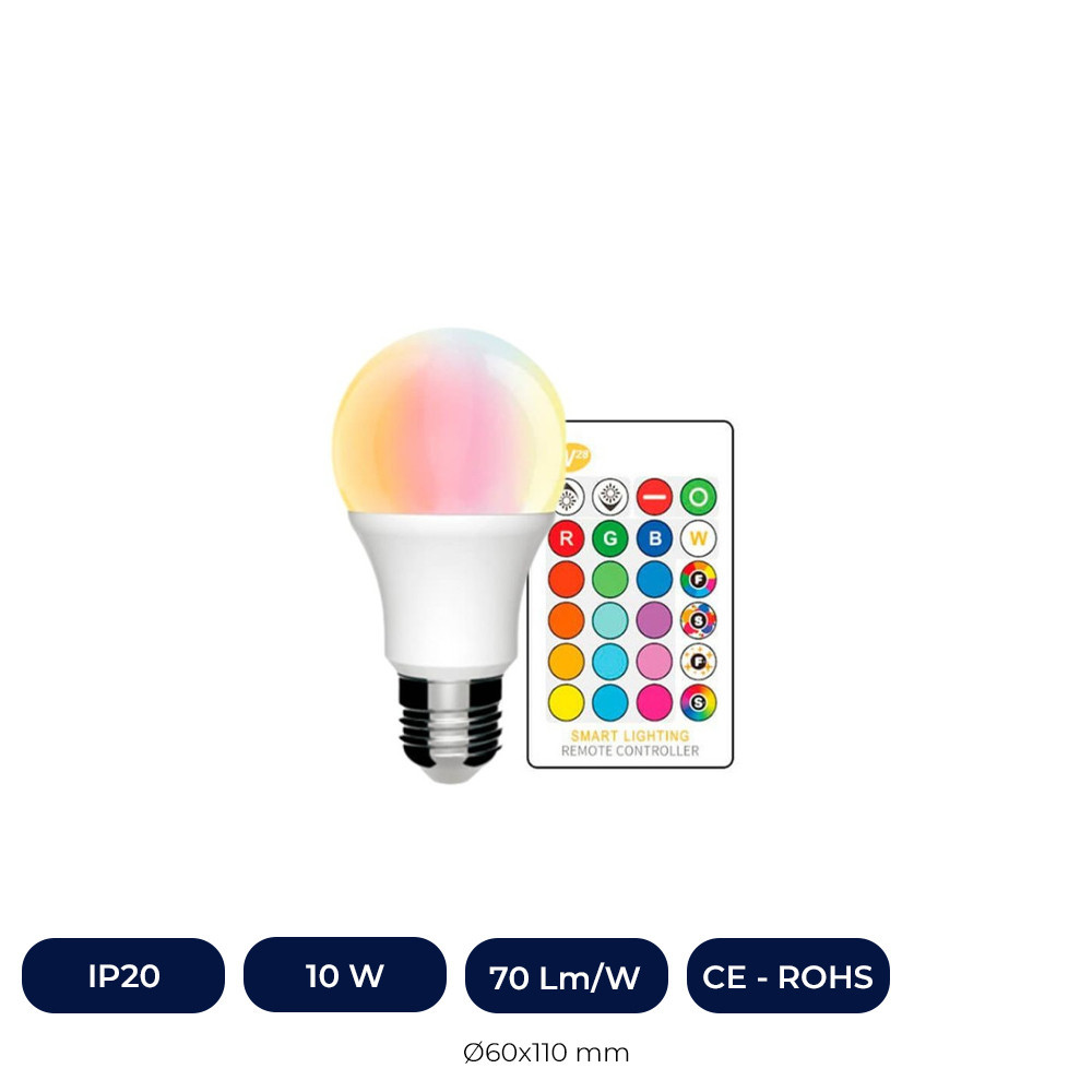 Ampoule LED RGB+W 10W 270 E27 Avec Télécommande