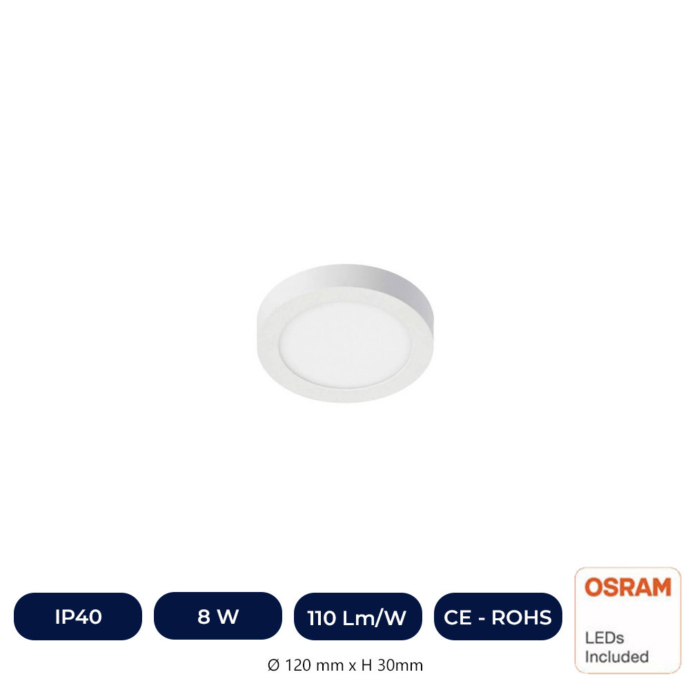 Plafonnier LED Avec Surface Rond 8W - OSRAM CHIP DURIS E 2835