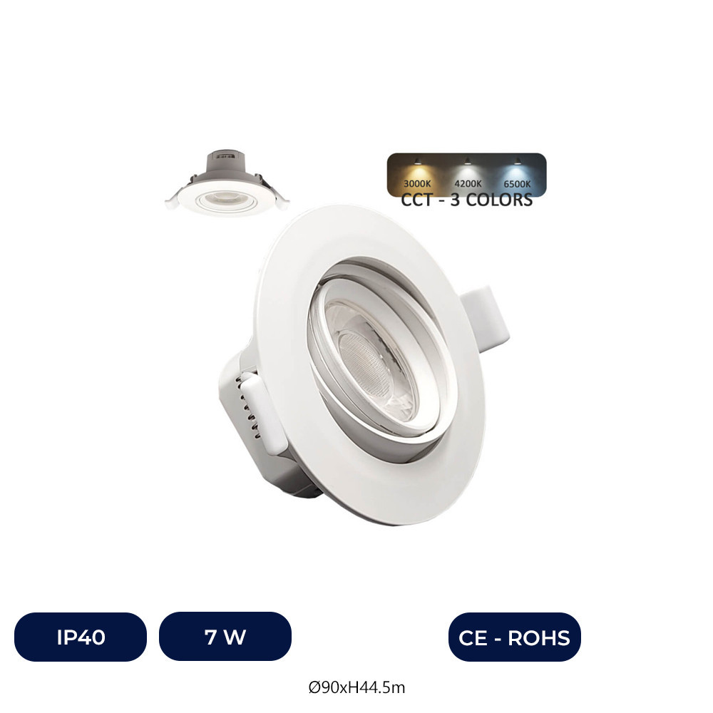 Encastré LED 7W Circulaire Blanc - Orientable - Couleur CCT Sélectionnable