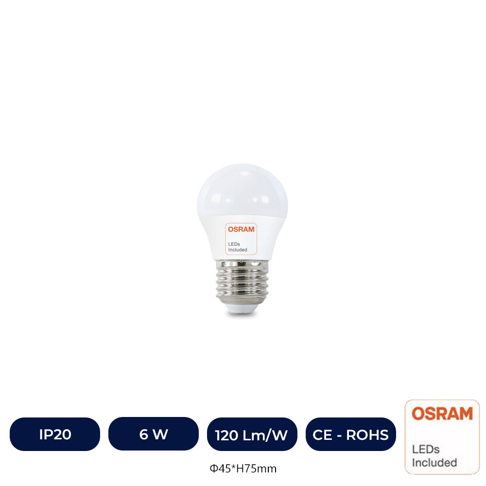 Ampoule LED 6W E27 G45 220º - OSRAM CHIP DURIS E 2835