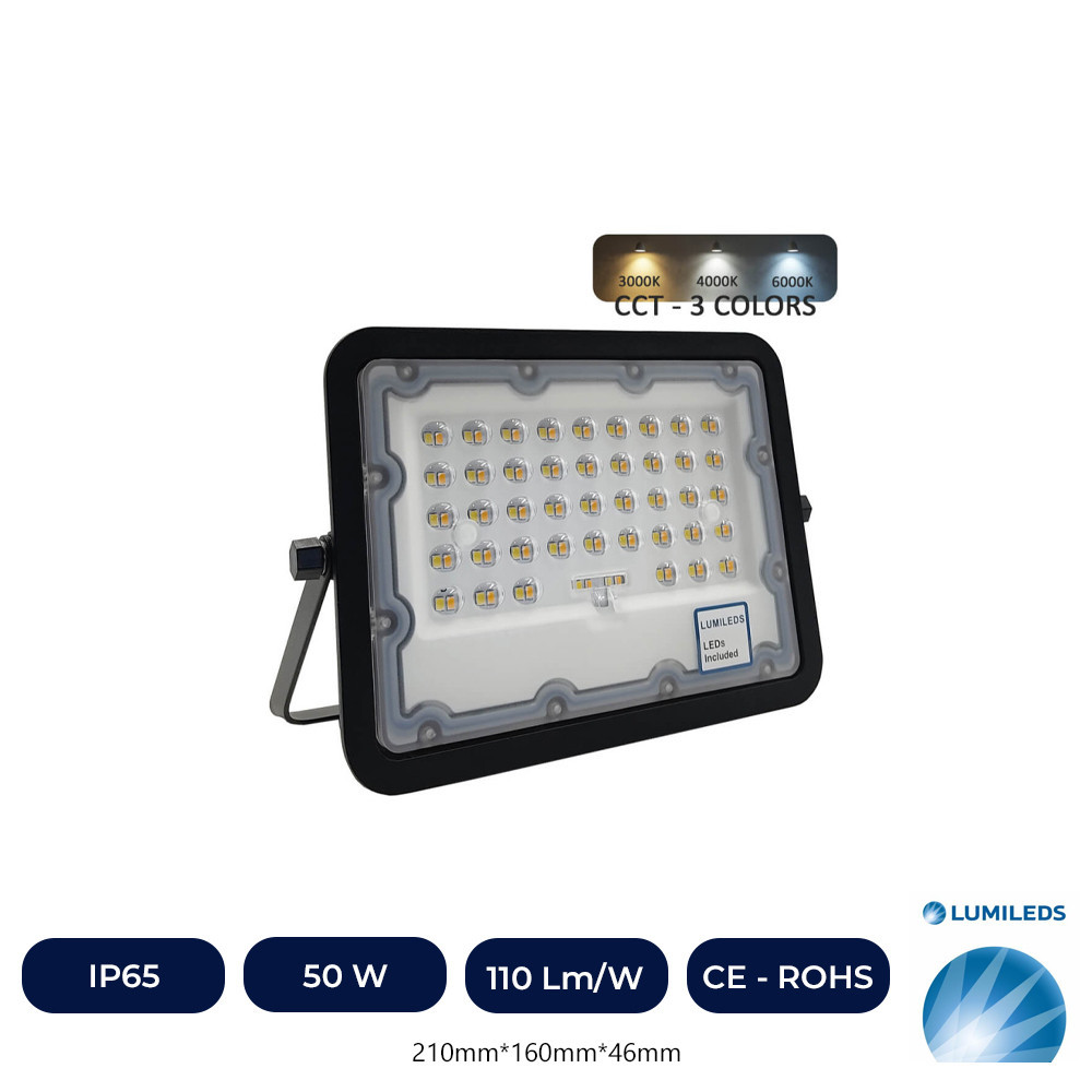 Projecteur LED Spot 50W NOIR - CCT COULEUR SÉLECTIONNABLE