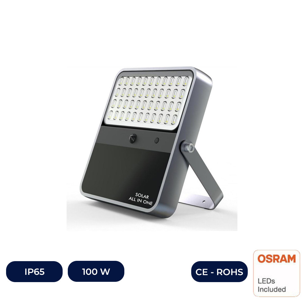 Projecteur Extérieur Professionnel SOLAIRE LED 100W - PUCE OSRAM - 5700K - TOUT EN UN