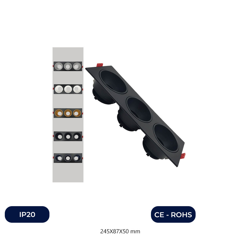 Plafonnier Triple Inclinable - GU10-MR16 - Extérieur Noir