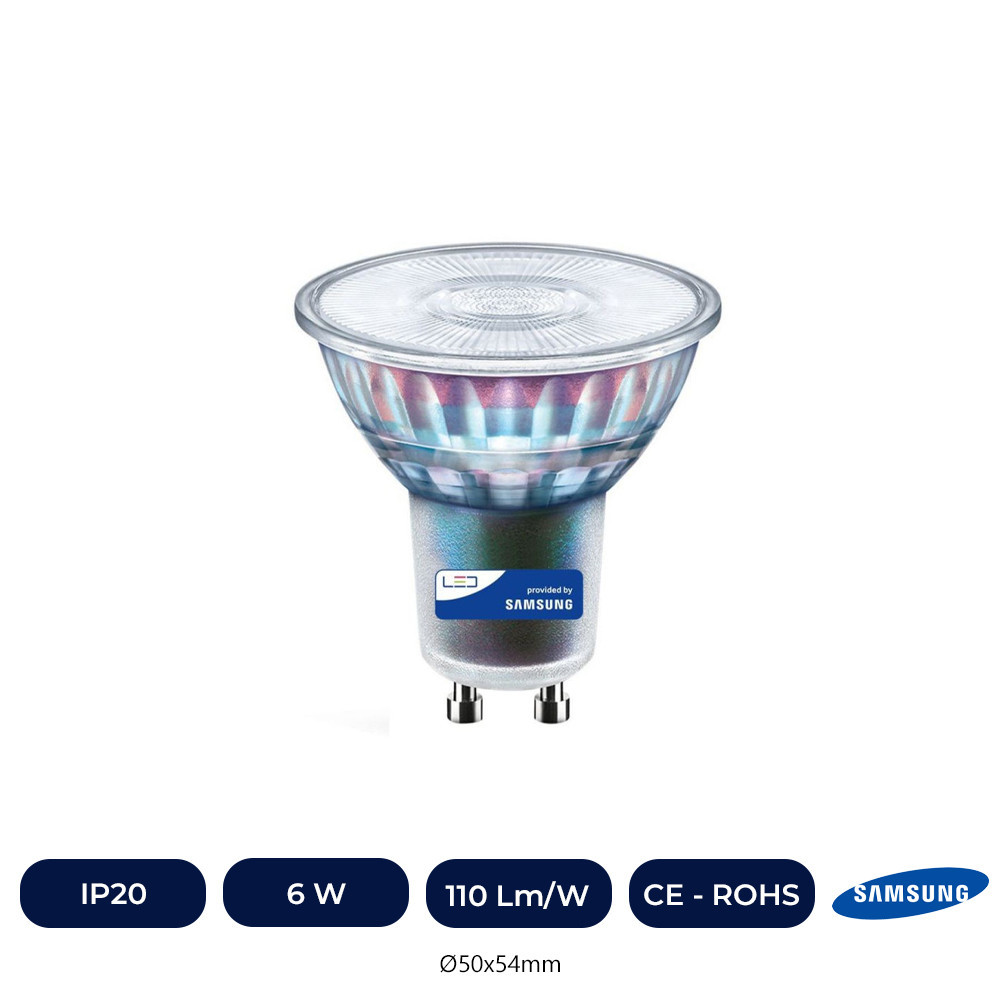 GU10 LED 6W - DIMMABLE - SAMSUNG GLASS Ampoule LED