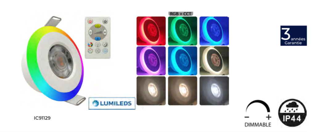 spot led rgb+cct 6w 220v 520LU DI84xH34 thermoplastique dimmable