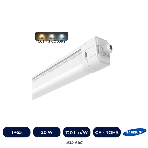 [TP20W-CCT] Réglette Étanche LED 20W-10W FSAMSUNG - 3CCT - 60cm