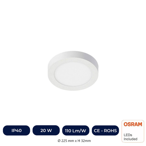 [ICOSR20WSRLP-3K] Plafonnier LED Avec Surface Rond 20W - OSRAM CHIP DURIS E 2835