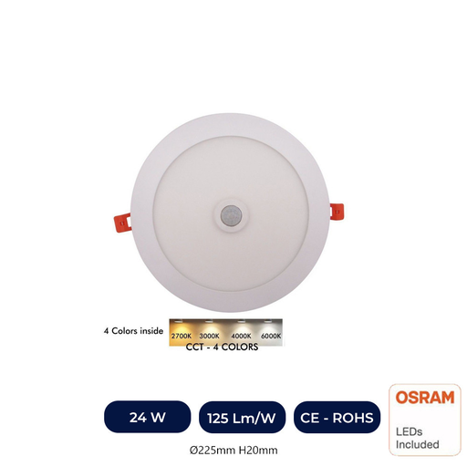 [IC71809] Plafonnier Slim LED Rond 20W Détecteur - CCT - OSRAM CHIP DURIS E 2835