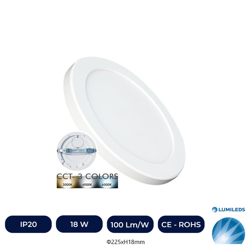 [IC85219-CCT-18WLPN] Plafonnier LED - Circulaire - BLANC LUMILEDS - 18W RÉGLABLE - CCT Couleur Sélectionnable