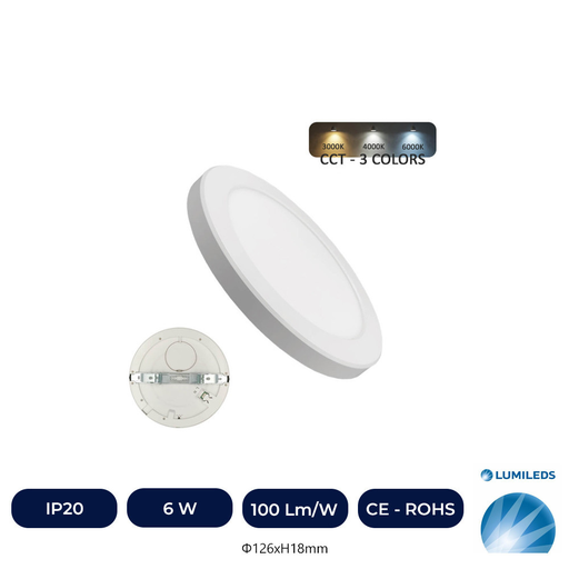 [IC75219-CCT-6WLPN] Plafonnier LED - Circulaire - BLANC LUMILEDS - 6W RÉGLABLE - CCT Couleur Sélectionnable