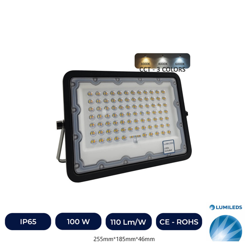 [IC97719-CCT-100WFL] Projecteur LED Spot 100W NOIR - CCT COULEUR SÉLECTIONNABLE