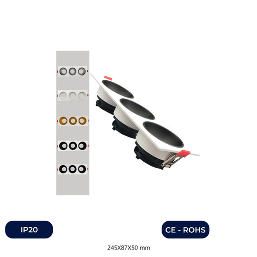 [ICW3HSS-N] Plafonnier Triple Inclinable - GU10-MR16 - Extérieur Blanc