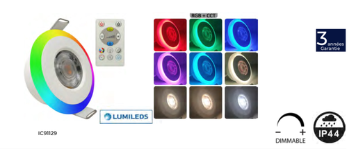 [IC91129] Spot led rgb+cct 6w 220v 520LU DI84xH34 thermoplastique dimmable